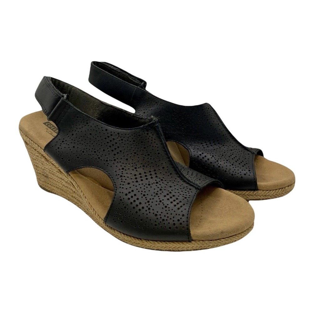 Clarks Collection Womens Black Wedge‎ Open Toe Espadrille Sandals Size 7.5